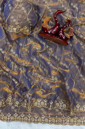 Grey Color Embroidered Space Silk Saree