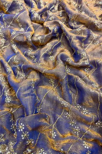 Grey Color Embroidered Space Silk Saree