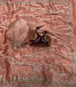 Peach Color Embroidered Space Silk Saree