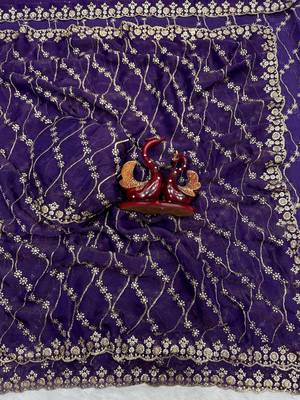 Purple Color Embroidered Space Silk Saree 1