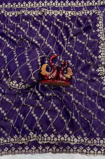 Purple Color Embroidered Space Silk Saree