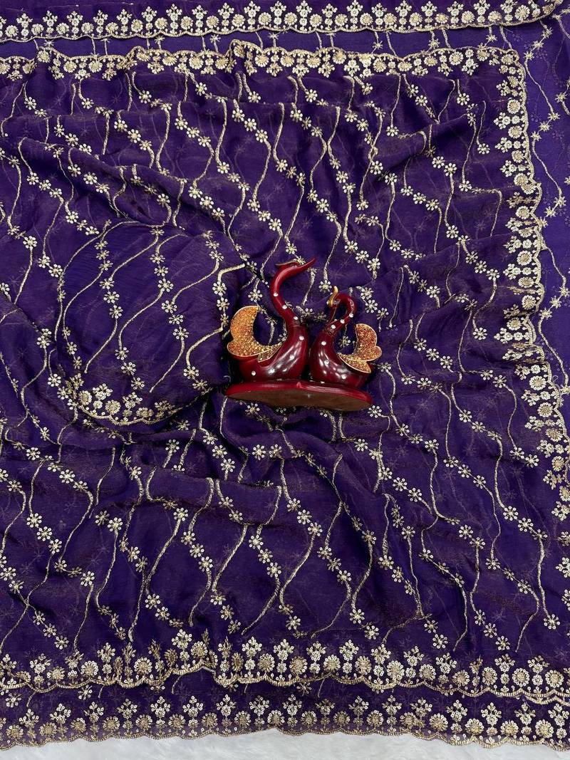 Purple Color Embroidered Space Silk Saree