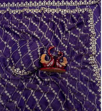 Purple Color Embroidered Space Silk Saree 2