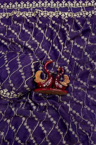 Purple Color Embroidered Space Silk Saree