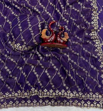 Purple Color Embroidered Space Silk Saree 3