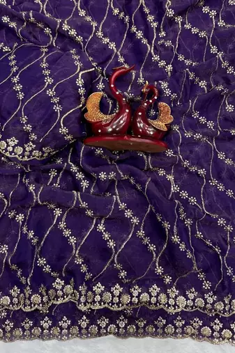 Purple Color Embroidered Space Silk Saree