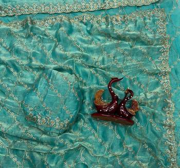 Sea Green Color Embroidered Space Silk Saree 2