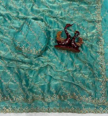 Sea Green Color Embroidered Space Silk Saree 3
