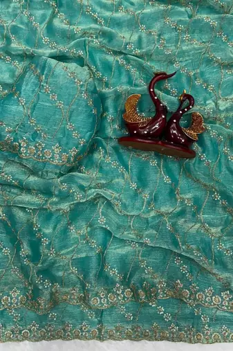 Sea Green Color Embroidered Space Silk Saree