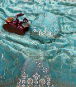 Sky Blue Color Embroidered Space Silk Saree