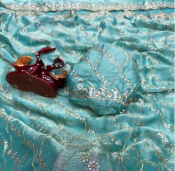Sky Blue Color Embroidered Space Silk Saree 2
