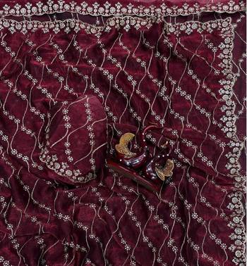 Wine Color Embroidered Space Silk Saree 2