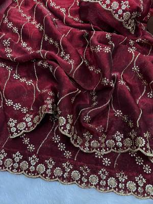 Wine Color Embroidered Space Silk Saree 3