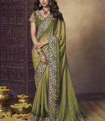Mehendi  green embroidered fendi satin saree with satin blouse fabric || premium sarees || premium fabrics