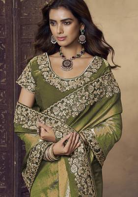 Mehendi  green embroidered fendi satin saree with satin blouse fabric || premium sarees || premium fabrics 2