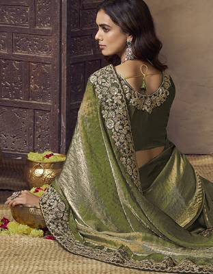 Mehendi  green embroidered fendi satin saree with satin blouse fabric || premium sarees || premium fabrics 3