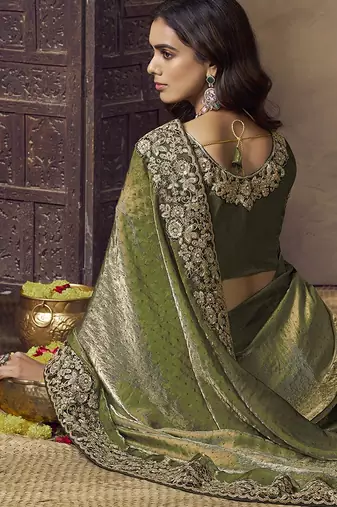 Mehendi  green embroidered fendi satin saree with satin blouse fabric || premium sarees || premium fabrics