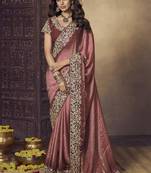 Dark peach embroidered fendi satin saree with satin blouse fabric || premium sarees || premium fabrics