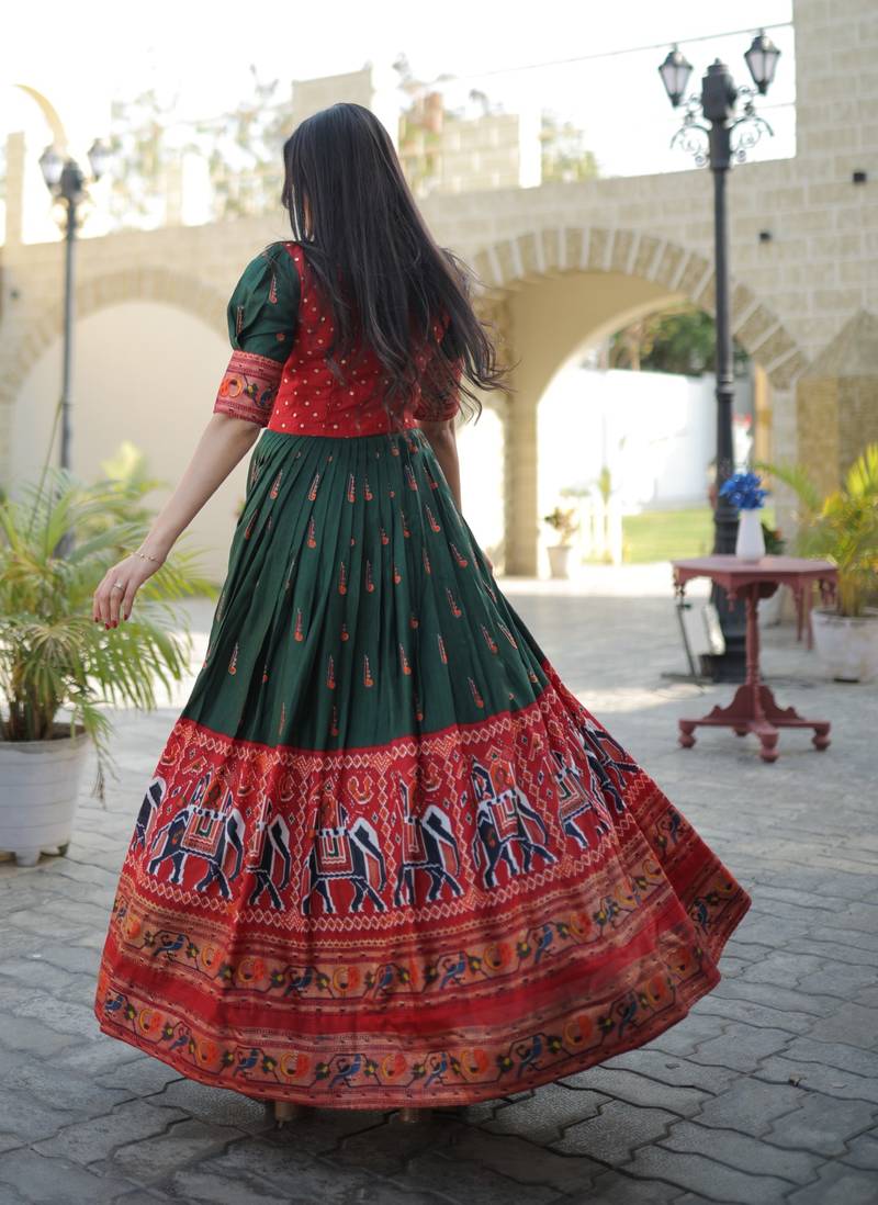 Green Dola Printed Gown     Daily & Festive Wear | Semi-Ready Stitch