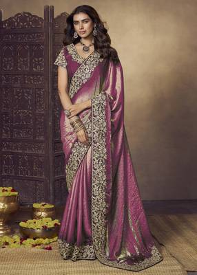 Purple embroidered fendi satin saree with satin blouse fabric || premium sarees || premium fabrics 1