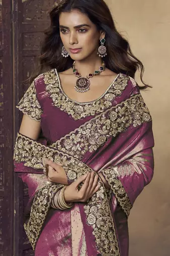 Purple embroidered fendi satin saree with satin blouse fabric || premium sarees || premium fabrics