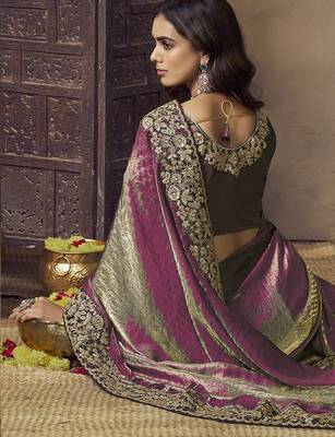 Purple embroidered fendi satin saree with satin blouse fabric || premium sarees || premium fabrics 3
