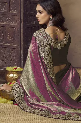 Purple embroidered fendi satin saree with satin blouse fabric || premium sarees || premium fabrics