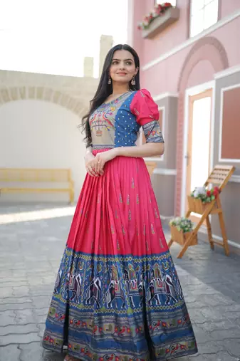 Pink Dola Printed Gown     Semi-Ready Ethnic Wear