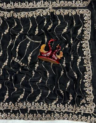 black color embroidered space silk blend saree 1