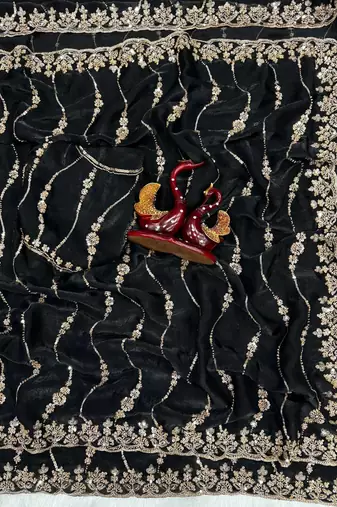 black color embroidered space silk blend saree