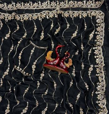 black color embroidered space silk blend saree 2