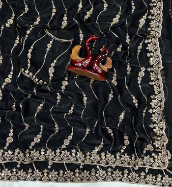 black color embroidered space silk blend saree 3