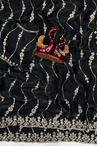 black color embroidered space silk blend saree