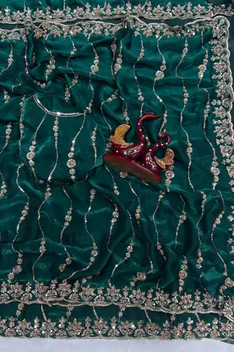 Dark Green Color Embroidered Space Silk Saree