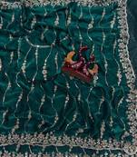Dark Green Color Embroidered Space Silk Saree