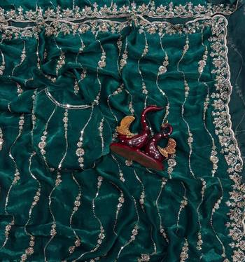 Dark Green Color Embroidered Space Silk Saree 2