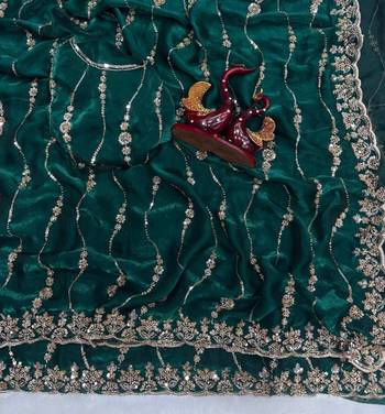 Dark Green Color Embroidered Space Silk Saree 3
