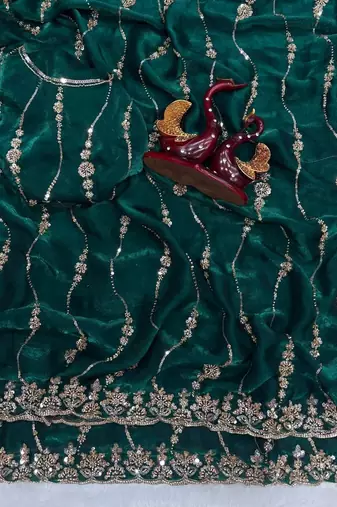 Dark Green Color Embroidered Space Silk Saree