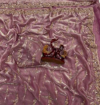 Lavender Color Embroidered Space Silk Saree 1