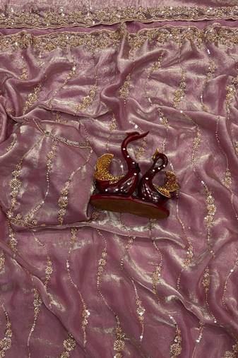 Lavender Color Embroidered Space Silk Saree