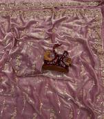 Lavender Color Embroidered Space Silk Saree