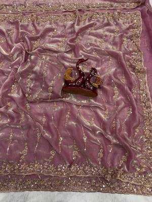 Lavender Color Embroidered Space Silk Saree 2