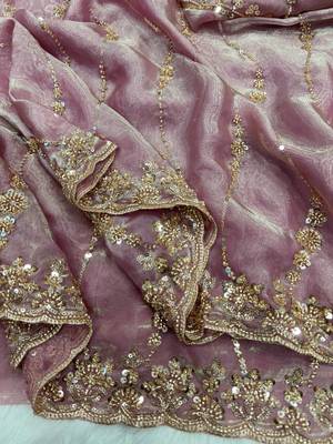 Lavender Color Embroidered Space Silk Saree 3