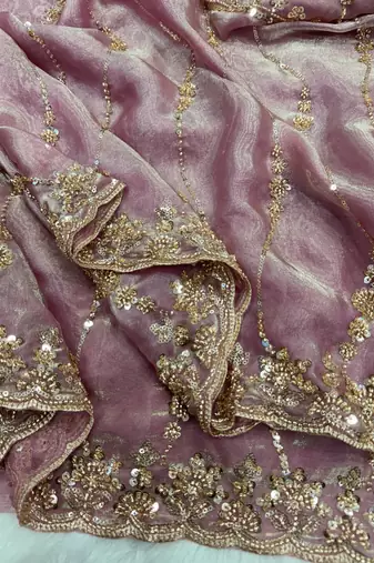 Lavender Color Embroidered Space Silk Saree