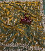 Olive Color Embroidered Space Silk Saree