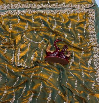 Olive Color Embroidered Space Silk Saree 2