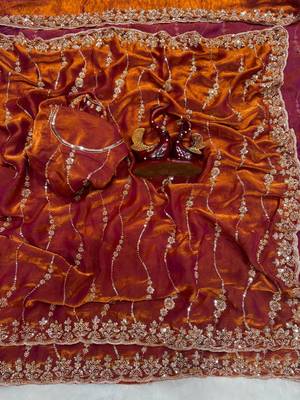 Orange Color Embroidered Space Silk Saree 1