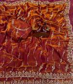 Orange Color Embroidered Space Silk Saree