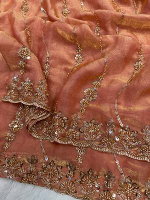 Peach Color Embroidered Space Silk Saree 3