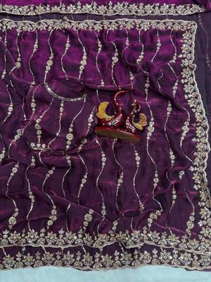 Plum Color Embroidered Space Silk Saree 1